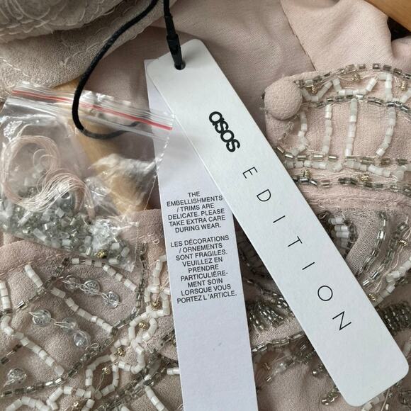 ASOS Edition NEW Pretty Embellished Beaded Mini Skater Dress - Blush - 6 - Picture 11 of 12